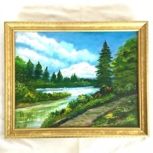 Vintage Oil Painting by Scholz Mountains 15  x 12